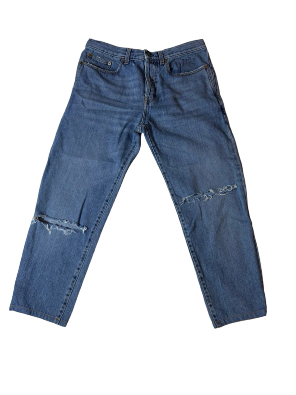 Saint Laurent Paris D14 Distressed Knee Jeans 31 Light Wash Grunge